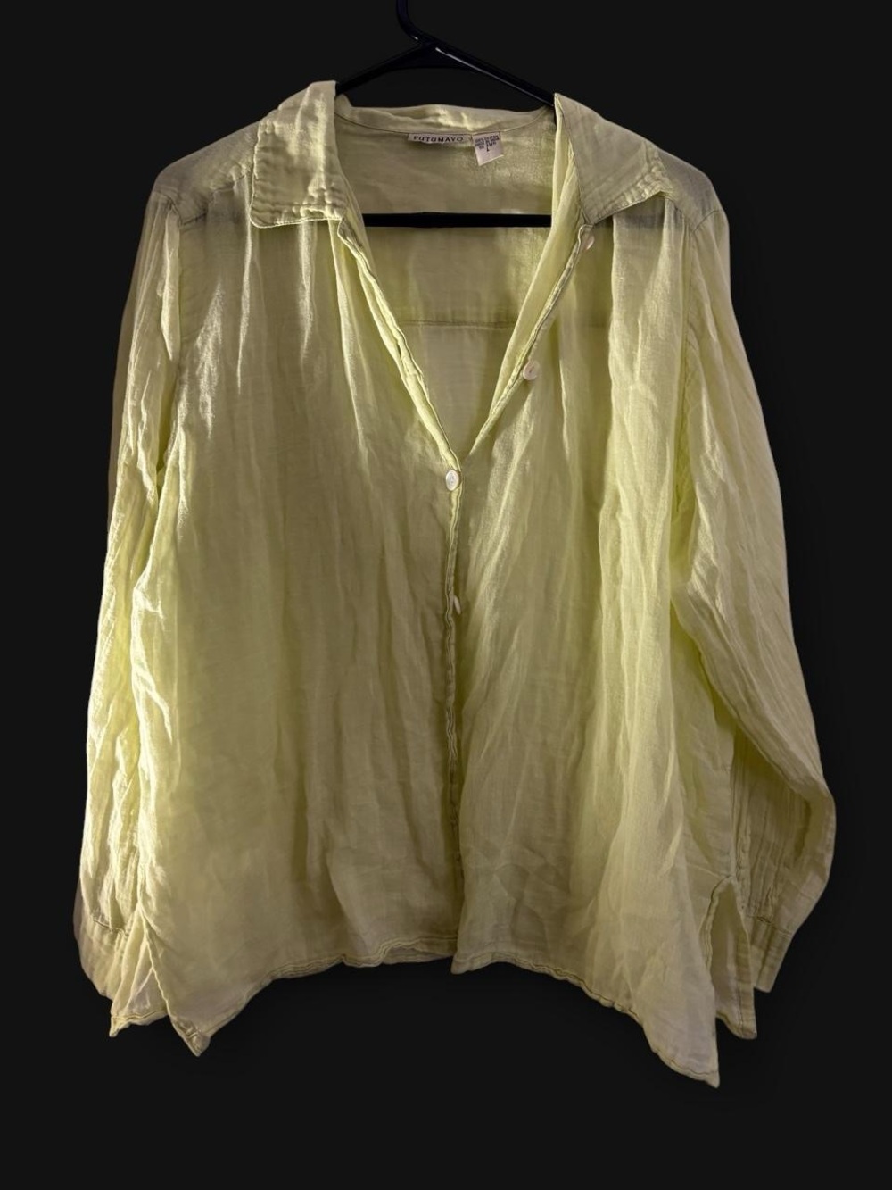 Vintage Putumayo Citron Button Up Blouse